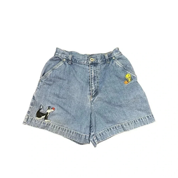 Warner Bro Studios Vintage Jean Shorts Tweety Bird Sylvester Light Wash Womens 4 - Picture 1 of 5